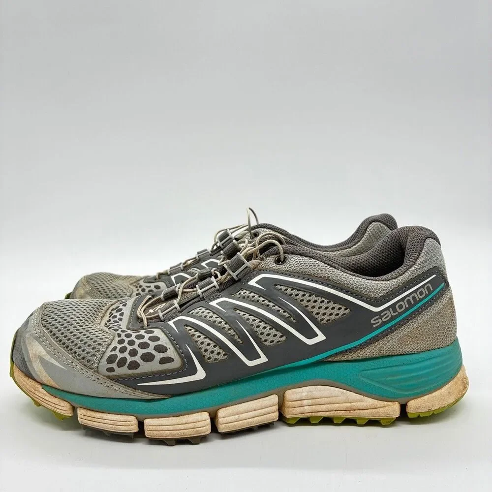 Salomon XR Crossmax Womens 7.5 Gray Teal Trail Running Shoes Contagrip